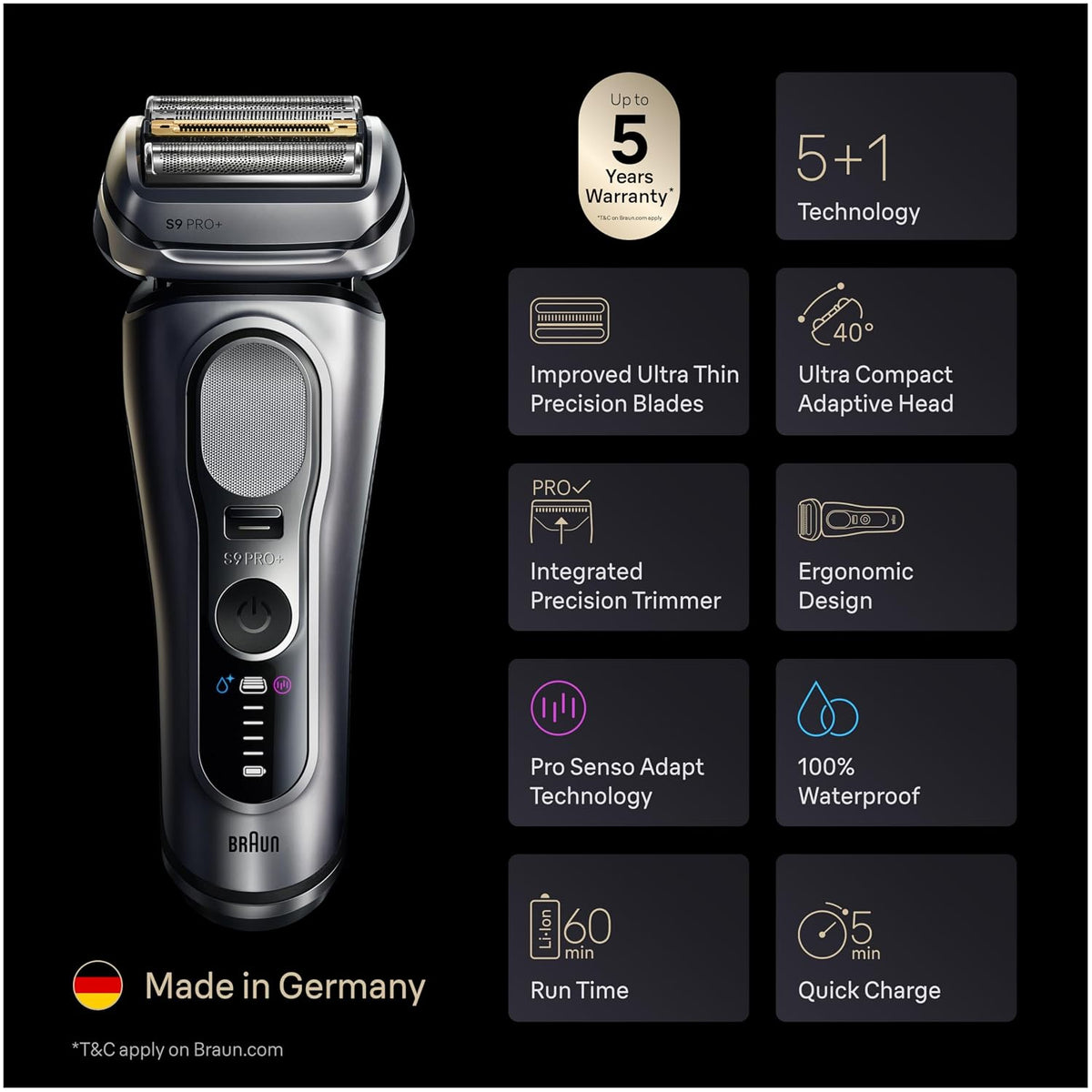 Braun Maquinilla de afeitar eléctrica para hombres Serie 9 PRO+ Máq...