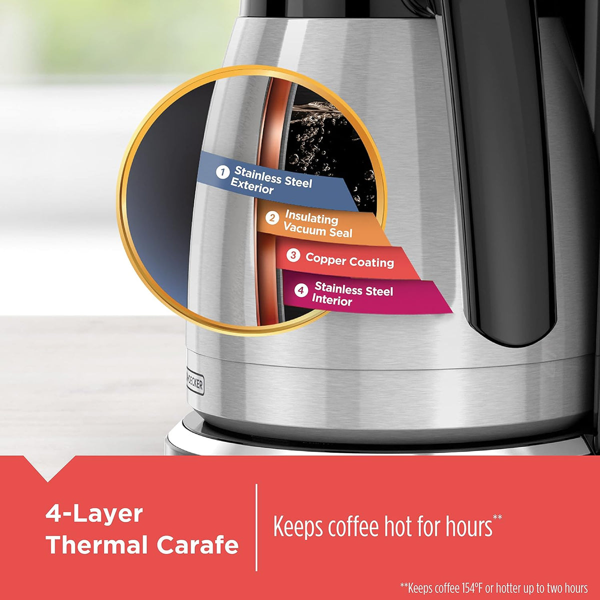 BLACK+DECKER Cafetera programable térmica de 12 tazas con fuerza de
