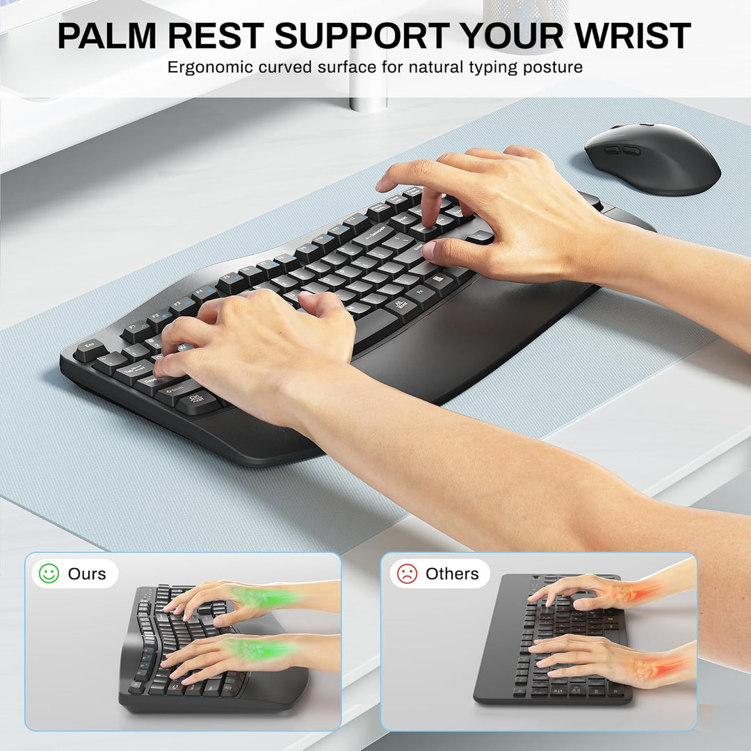 Combo de teclado y mouse inalámbricos, teclas onduladas de tamaño c...