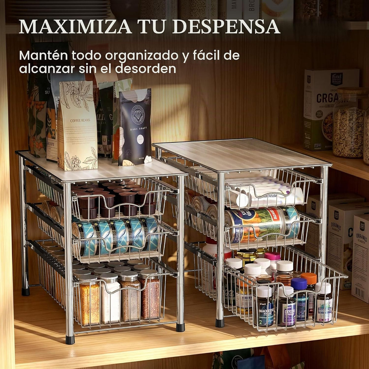 Simple Houseware - cajón organizador apilable de 3 niveles, color cromo