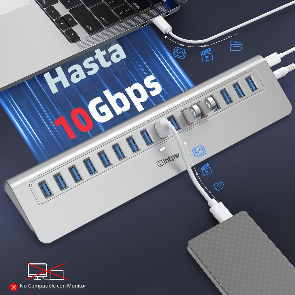 intpw, YH16A, hub USB 3.2 de 16 puertos, alimentado