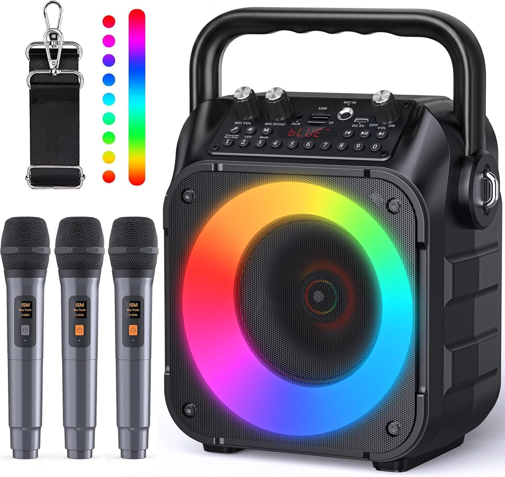 Máquina de karaoke, 3 micrófonos inalámbricos, altavoz Bluetooth con