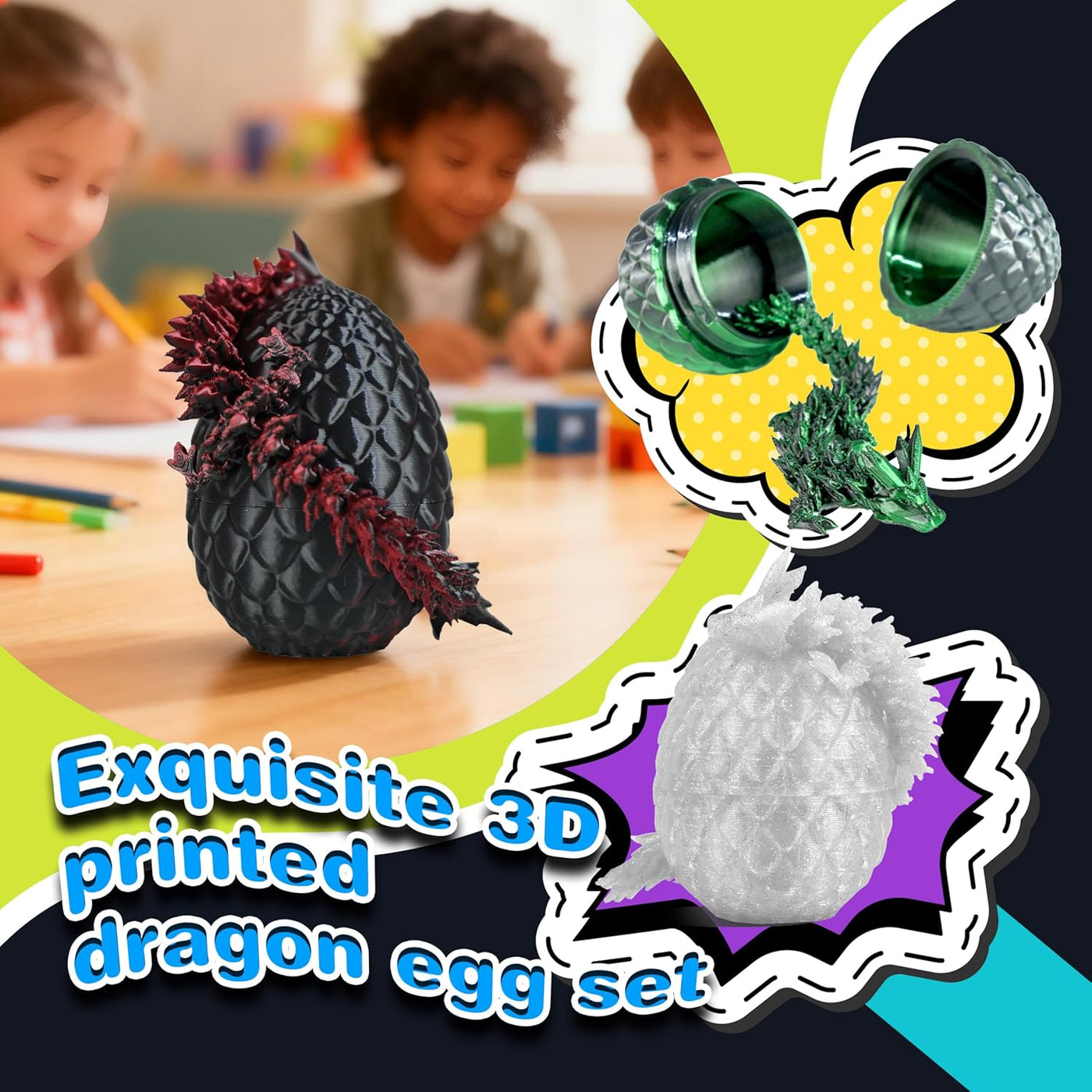 12 huevos de dragón impresos en 3D negros con dragón en el