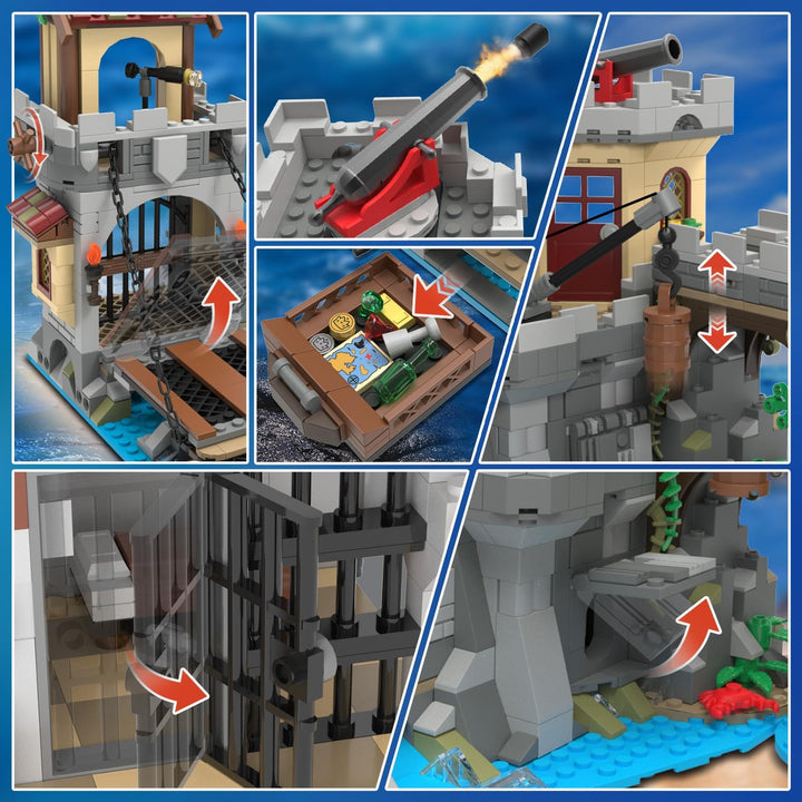 Juego de construcción de castillo pirata con luz 3 modos