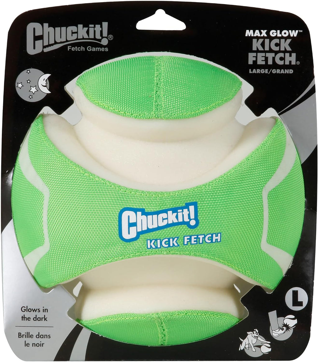 Pelota de Chuckit! Kick Fetch Max Glow, Grande (20 cm) Juguete para Perros que Brilla en la Oscuridad