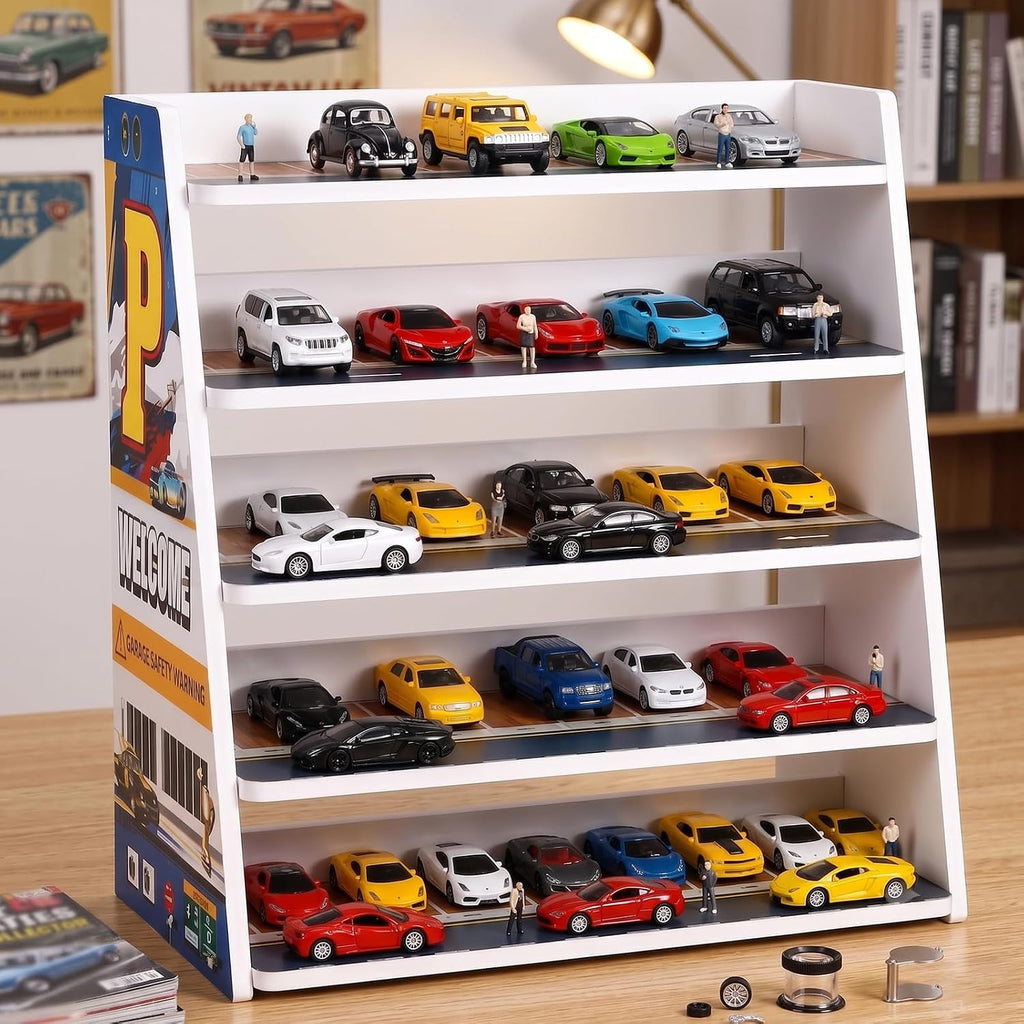 Vitrina para garaje de ruedas fundidas a presión en caliente, soporte de exhibición de modelo de coche escalonado de cinco niveles 1/64, estante de exhibición de almacenamiento de autos de juguete