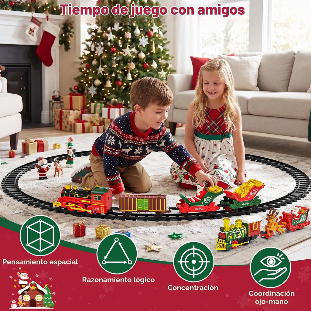 Juego de tren colgante para árbol de Navidad, tren de juguete de 2 niveles