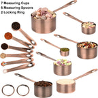 Juego de Tazas y Cucharas Medidoras Smithcraft, Juego de Tazas y Cucharas Medidoras de Cobre para Hornear y Cocina, Taza Medidora y Cuchara de Acero Inoxidable para Seco y Líquido, Juego de 7 Tazas