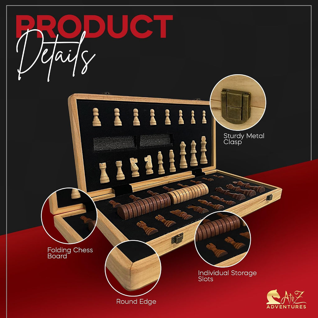 Juego de ajedrez magnético con damas, juegos de ajedrez de madera plegables de 15 pulgadas (2 en 1) para adultos y niños con 2 reinas adicionales, juego de mesa de ajedrez de viaje con ranuras de almacenamiento de piezas de ajedrez, regalo de lujo con