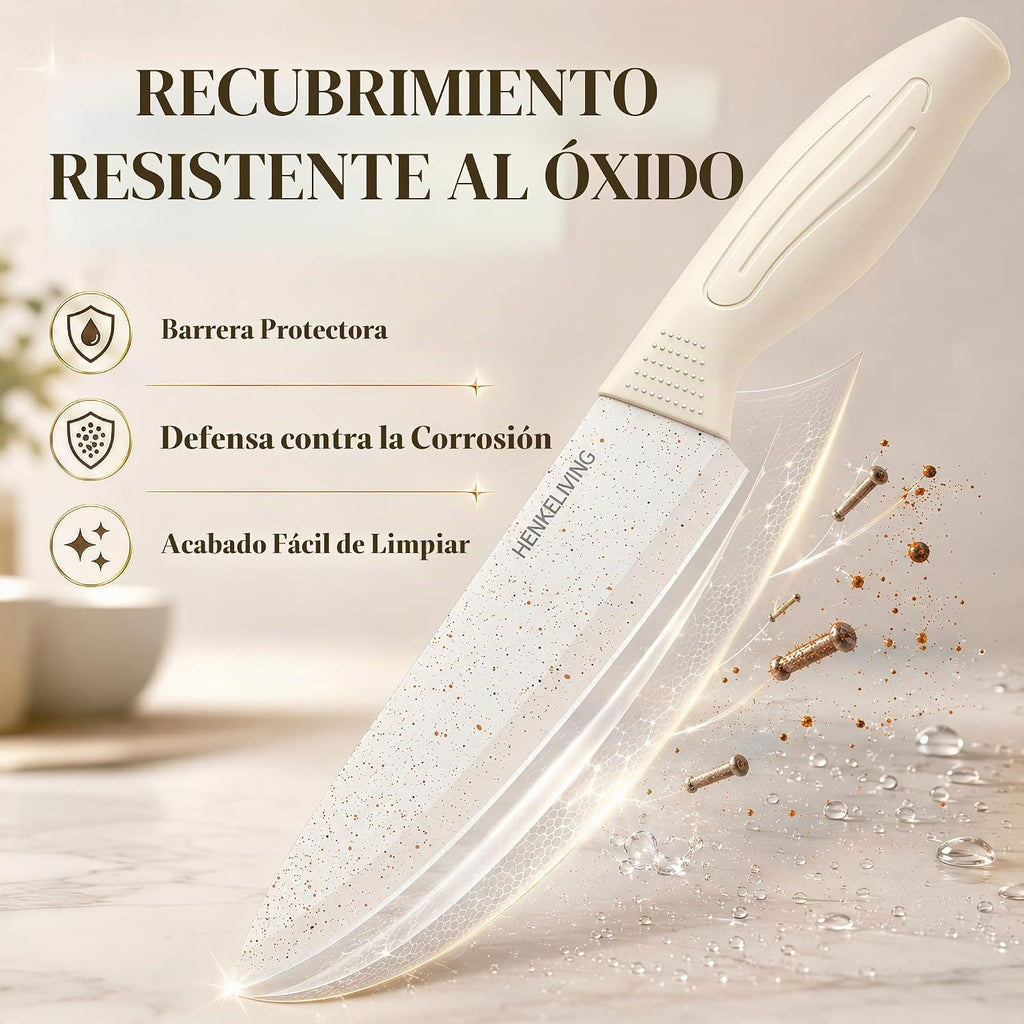 Juego de cuchillos con bloque afilador integrado, apto para lavavajillas