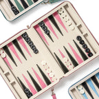 Juegos de backgammon para adultos, juego de mesa clásico con estuche de backgammon plegable de cuero sintético, juego de backgammon portátil de viaje (rosa)