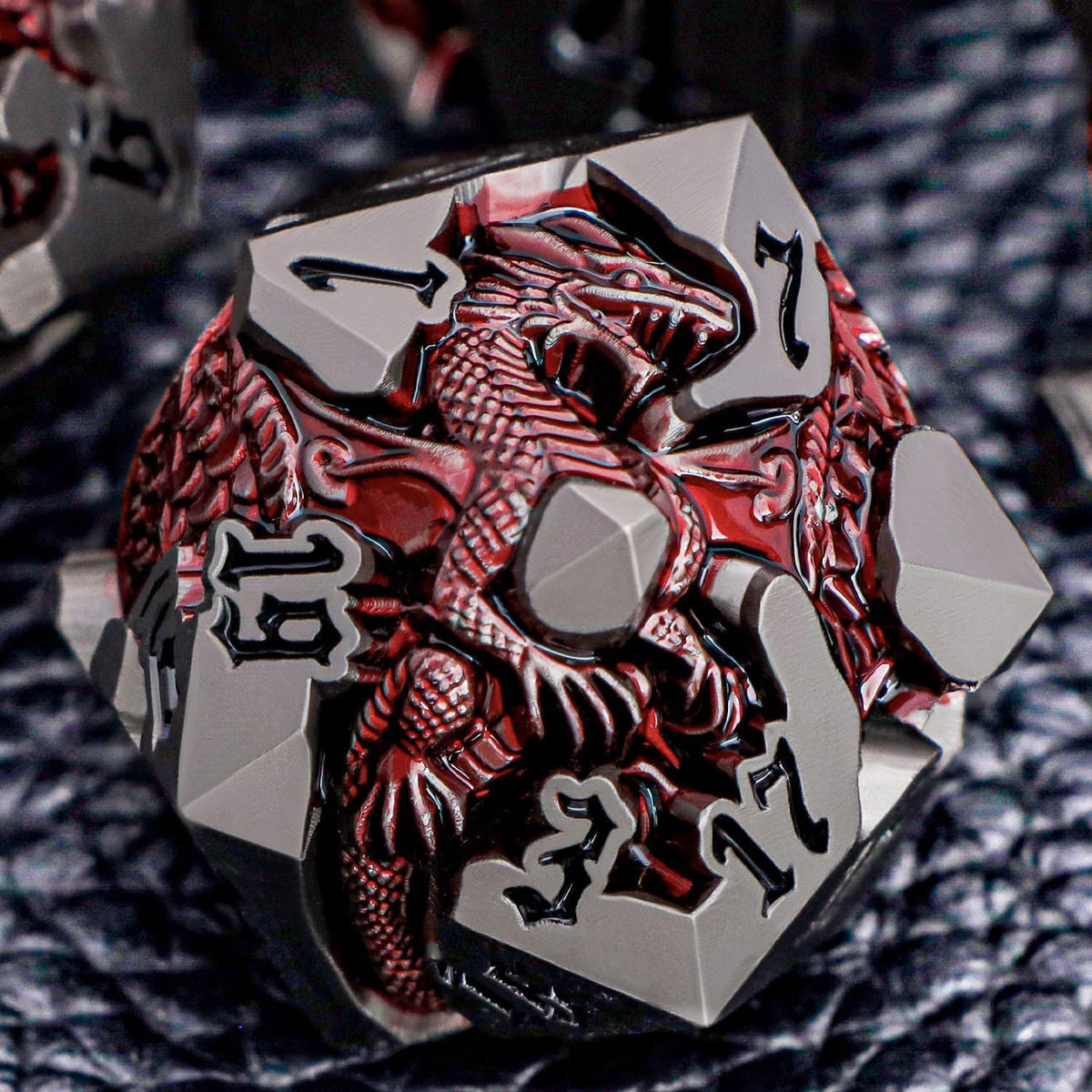 Juego de dados DND de dragones 3D con caja de regalo, dados D y D de metal para uso con juegos de rol D&D, juego de dados poliédricos de mazmorras D20 D12 D10 D8 D6 D4 (negro rojo)