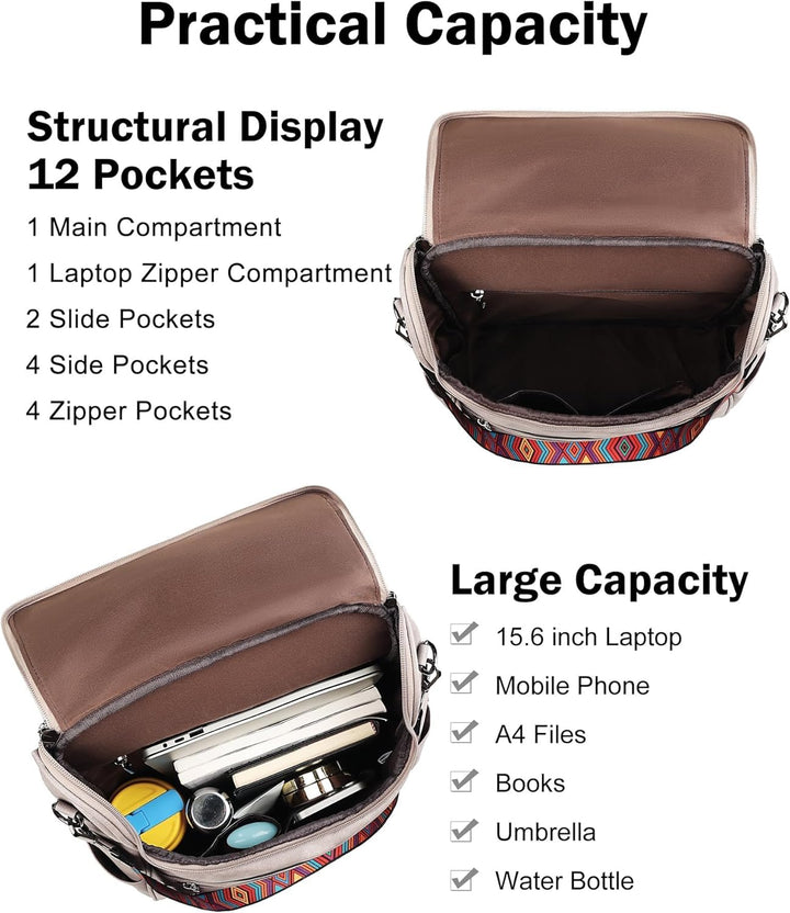 FADEON Mochila para laptop para mujer, mochila de cuero de viaje co...