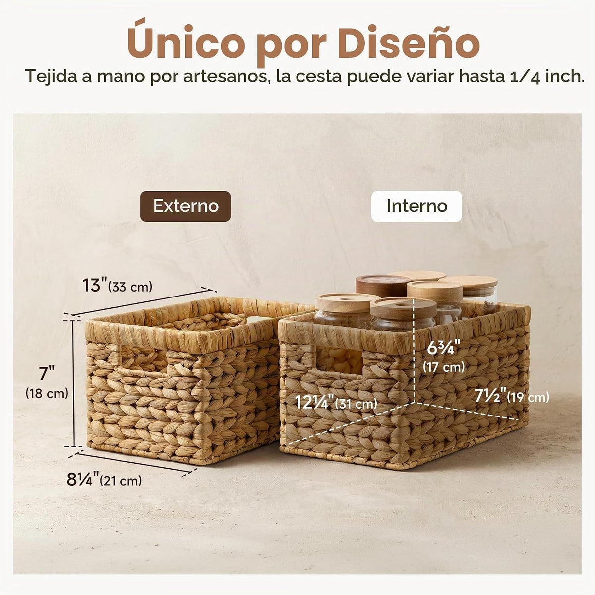 StorageWorks Canastas de almacenamiento de mimbre de jacinto de agua rectangulares con asas integradas; tamaño mediano: 13 x 8.25 x 7 pulgadas; paquete de 2