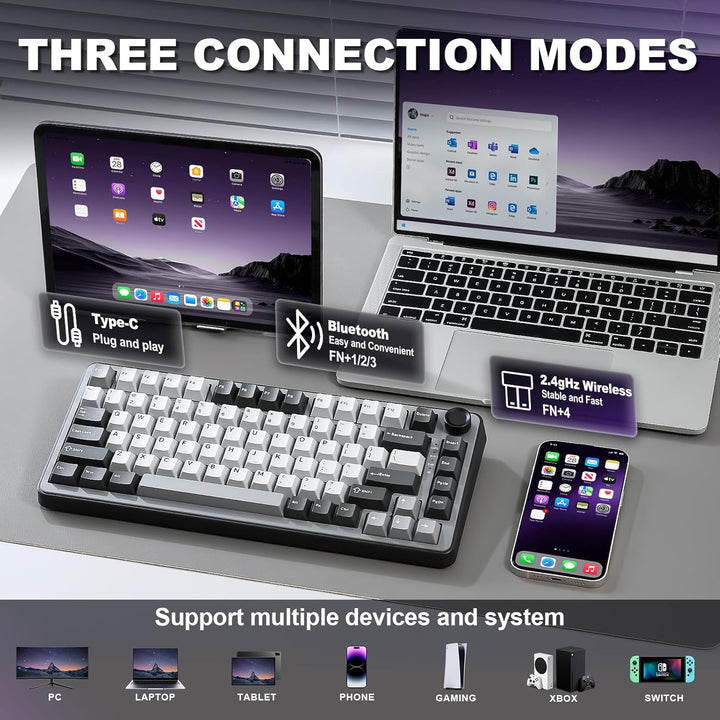 YUNZII B75 PRO Wireless Mechanical Keyboard,75% Layout with Knob,Ho...