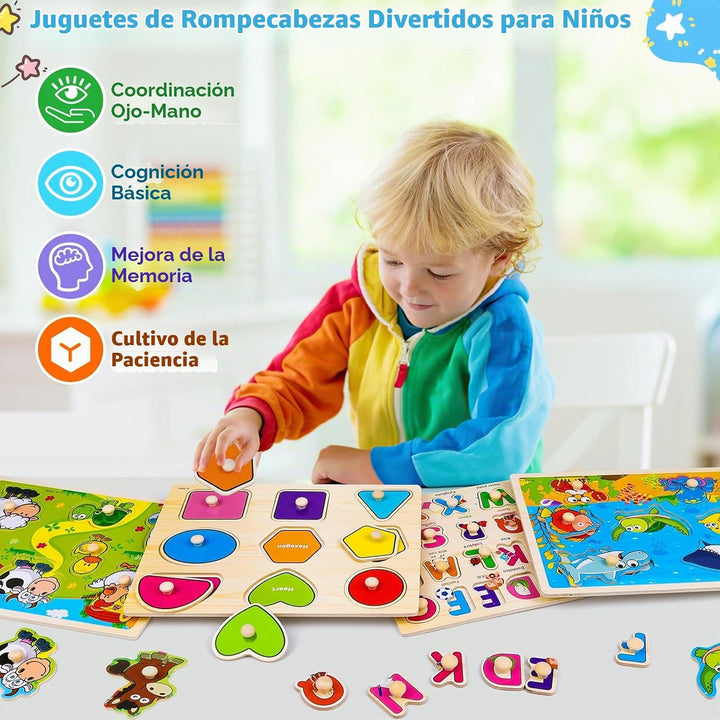Rompecabezas de madera con clavos para niños pequeños de 2, 3 y 4 a...