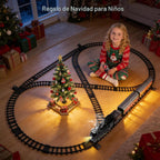 Juego de tren eléctrico con control remoto para niños, aleación de metal, juguetes de tren de Navidad, locomotora de vapor, vagones de pasajeros, pistas de lujo, luces y sonidos, recargable, regalos