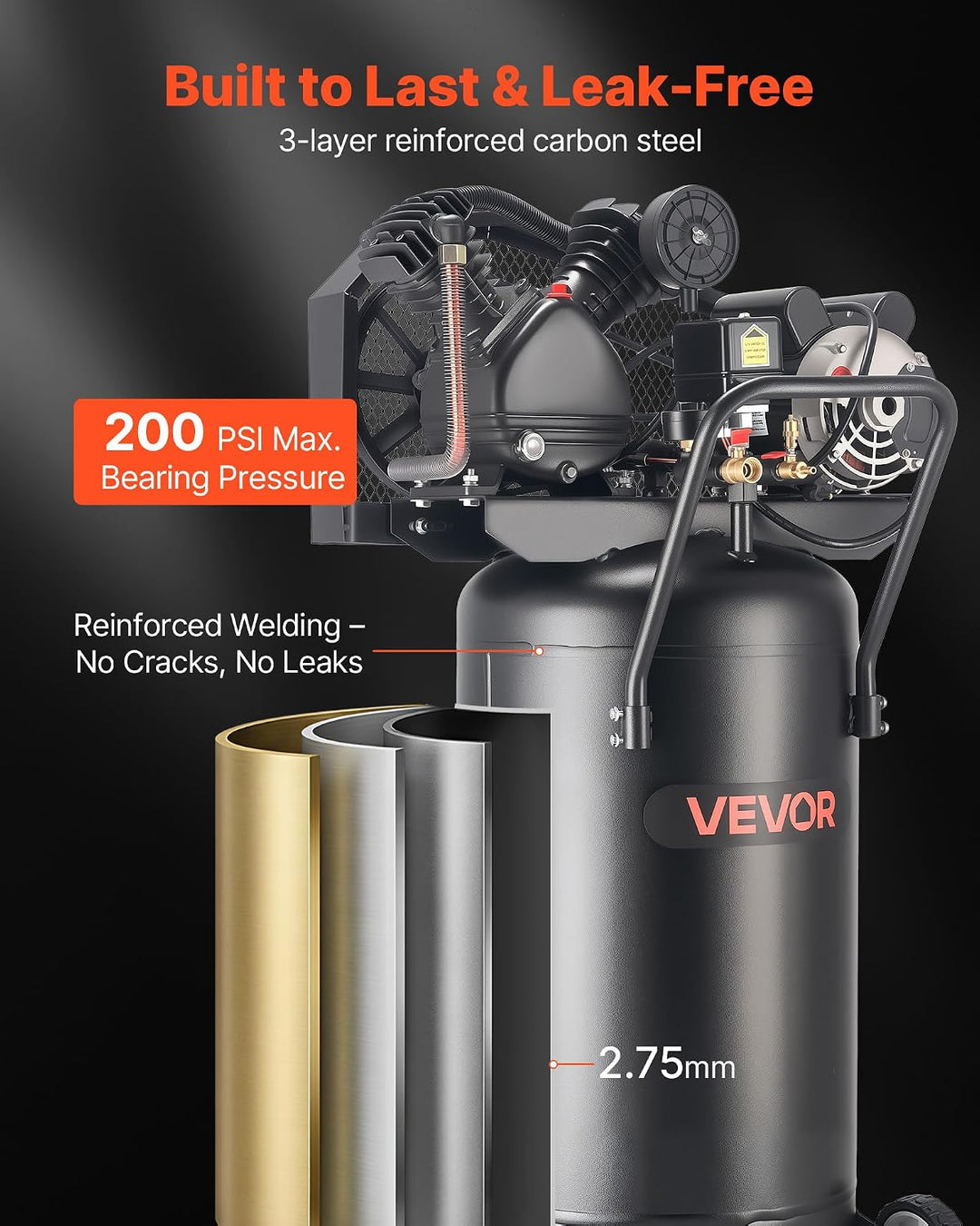 VEVOR Compresor de aire de 25 galones, 2HP 5.5 SCFM a 90PSI, tanque...