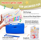 Glockenspiel - Xilófono para niños, instrumento musical cromático de 25 notas con libro de canciones y videos de reproducción, teclas de metal codificadas por colores