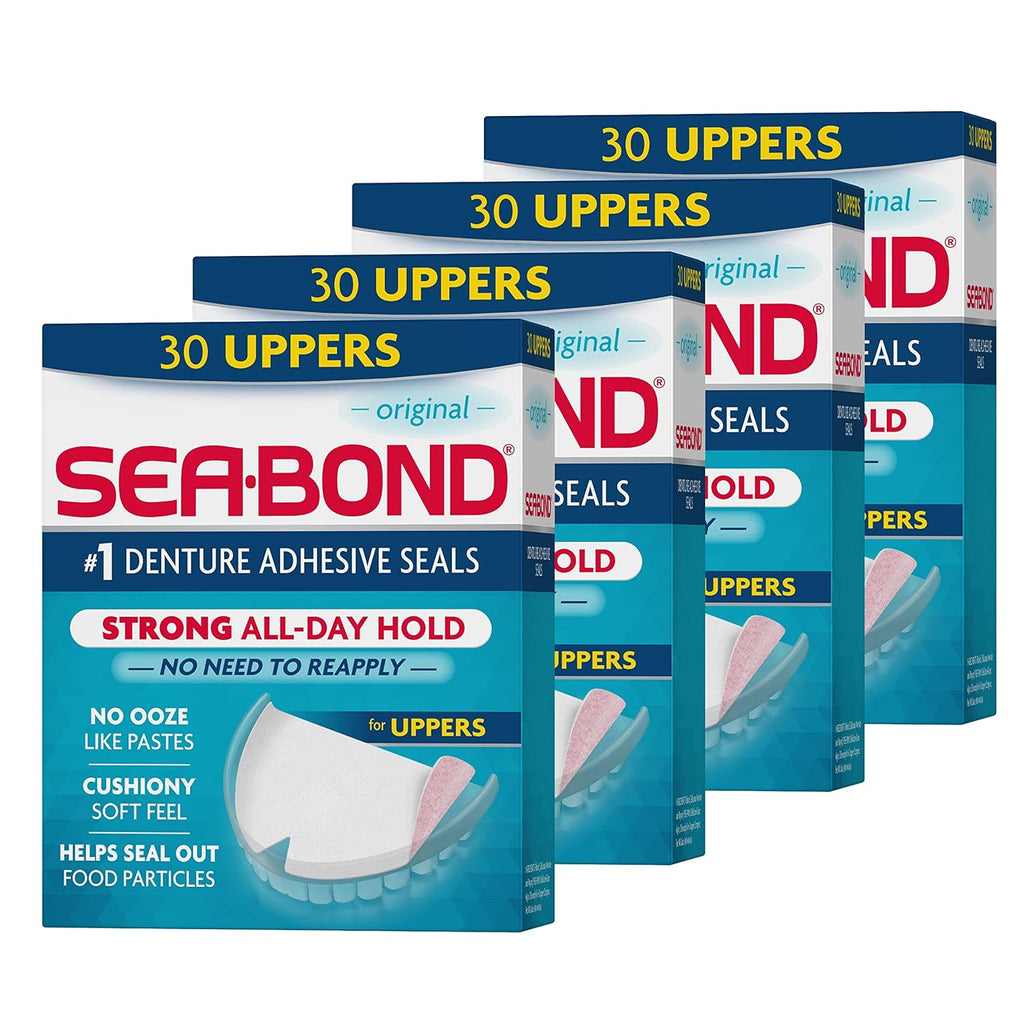 SEA-BOND Sellos adhesivos para prótesis, originales, superiores, 30, Parte superior, paquete de de 4