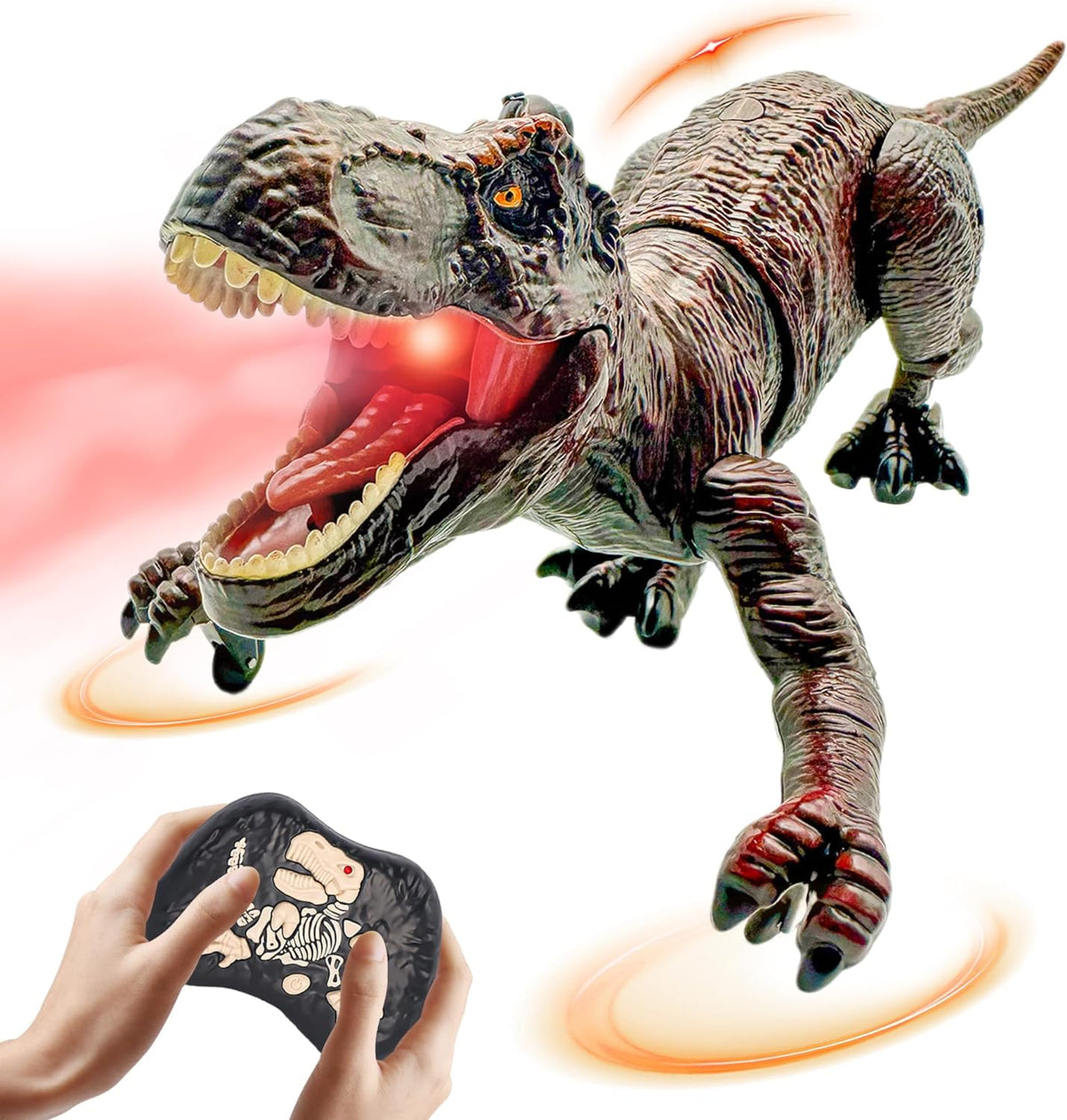 Juguetes de dinosaurio a control remoto para niños de 3-5, 5-7, 8-12, 10-12, juguete electrónico RC T Rex Dino robot para niños, los mejores regalos de Navidad y cumpleaños para niños de 6, 7, 8, 9, 10, 11 y 12 años (color: marrón)