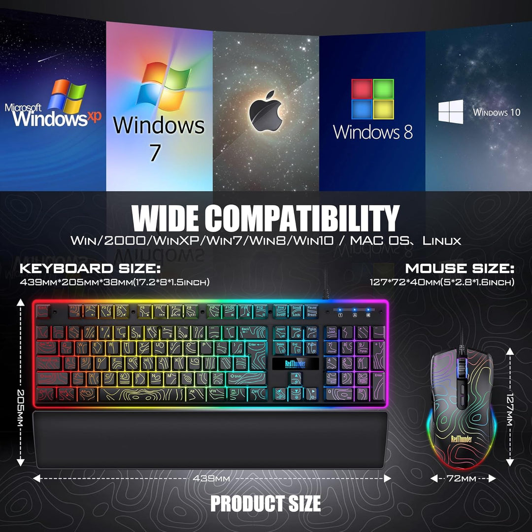 RedThunder K10 - Combo de teclado y mouse para juegos con cable con...
