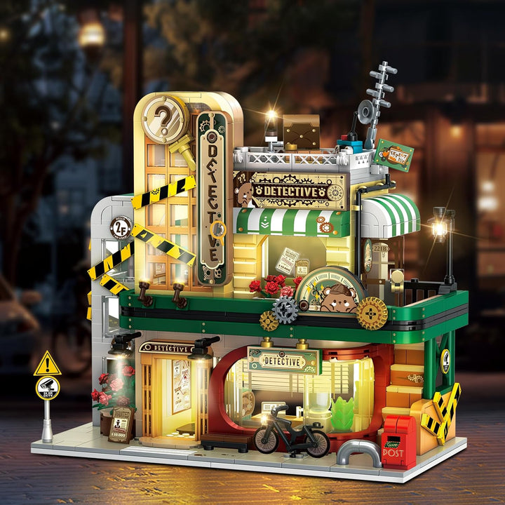 Juego de construcción de agencia de detectives con luz LED