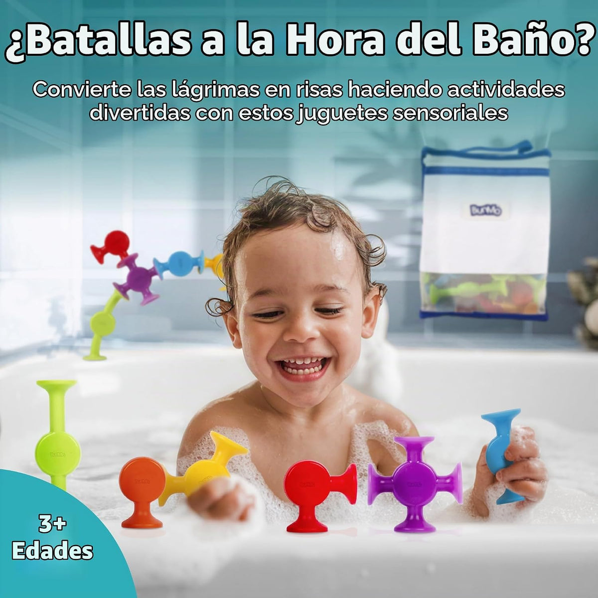 BUNMO Juguetes de baño de succión - Conecta, construye, crea - Juguetes de baño - Horas de diversión y creatividad - Habilidades motoras finas - Juguetes sensoriales estimulantes - Juguete no se puede
