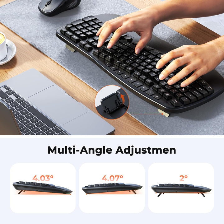 MEETION Combo ergonómico de teclado y ratón inalámbricos, teclas on...