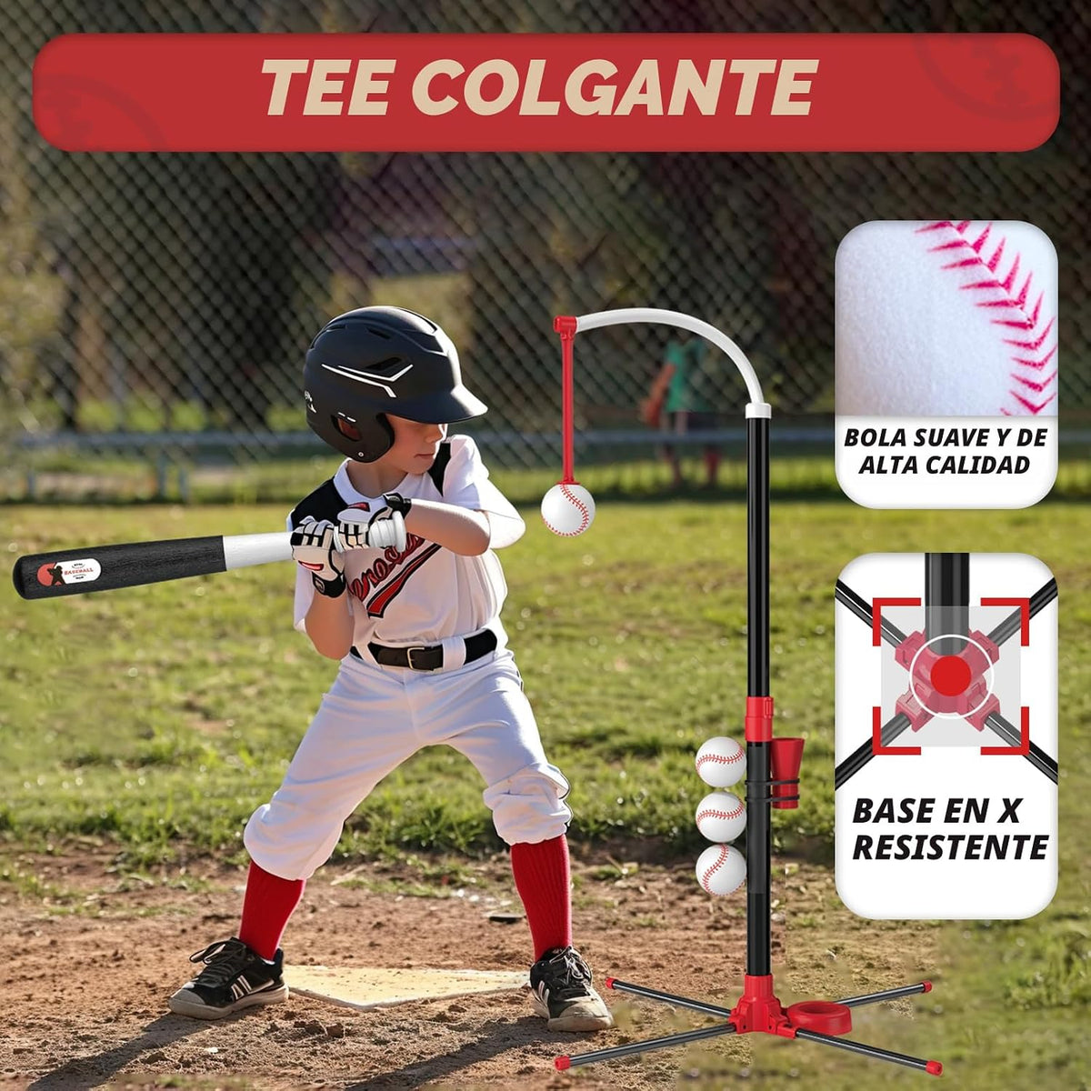 Juego de béisbol 3 en 1 - Altura ajustable, juego de bate de tee colgante con máquina de lanzamiento automática/6 bolas/bate retráctil, soporte de tball adecuado para exteriores, juguetes