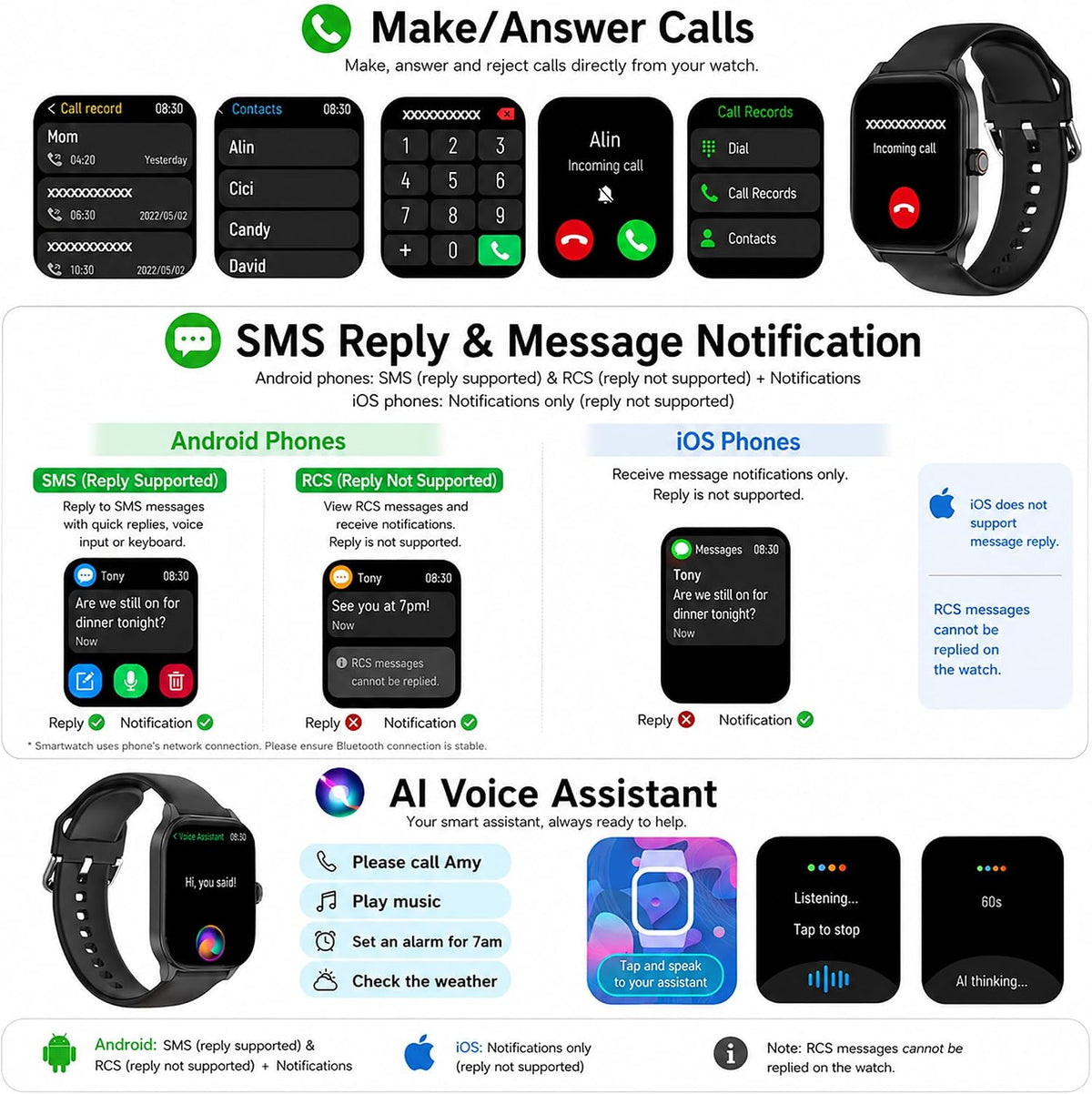 Smart Watch, GPS y Mapas Libres, Pantalla HD de 1.96", IA, Llamadas y Mensajes por Bluetooth