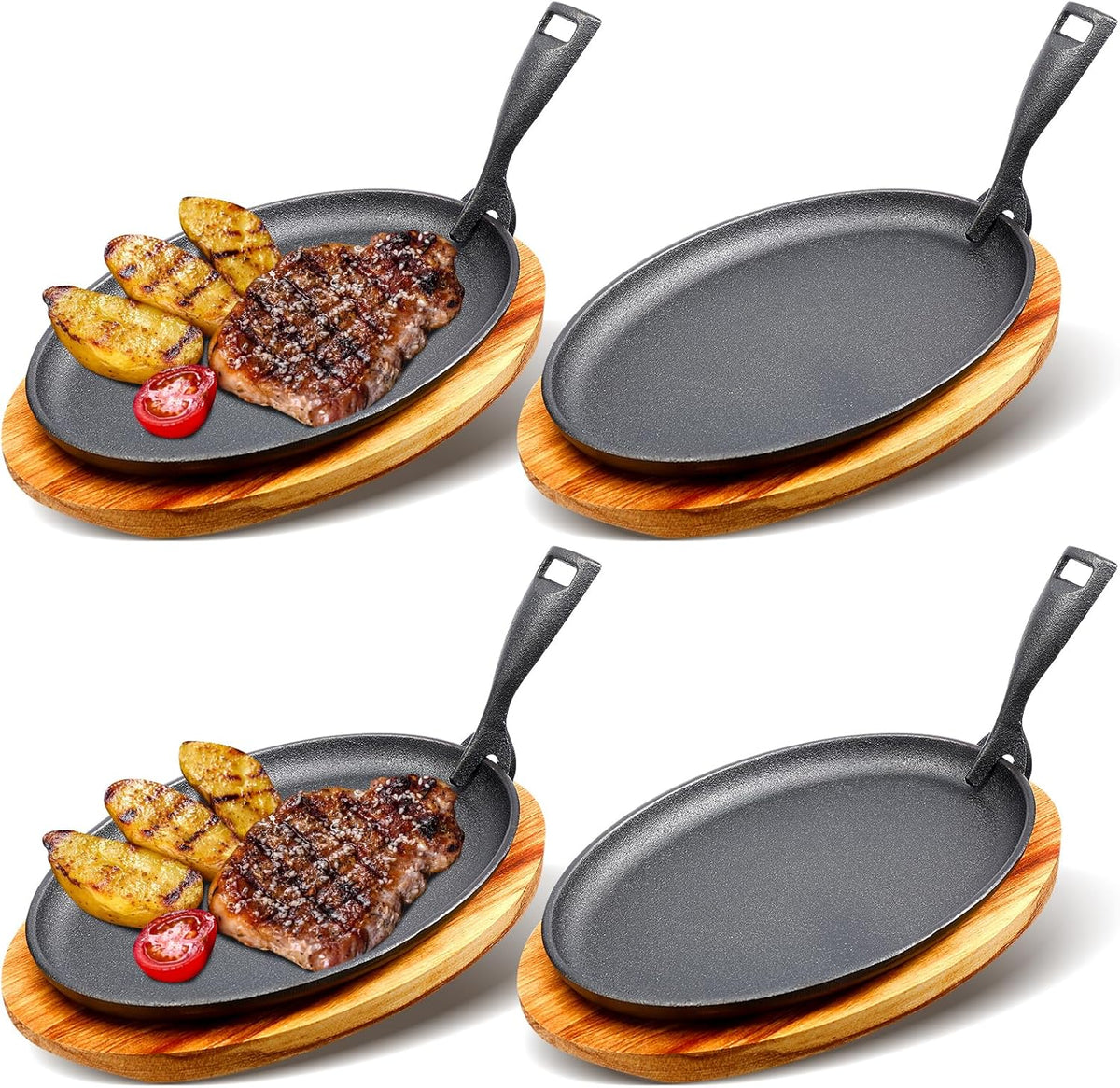 FoldTier - Juego de 4 sartenes de hierro fundido para fajita de 10.63 x