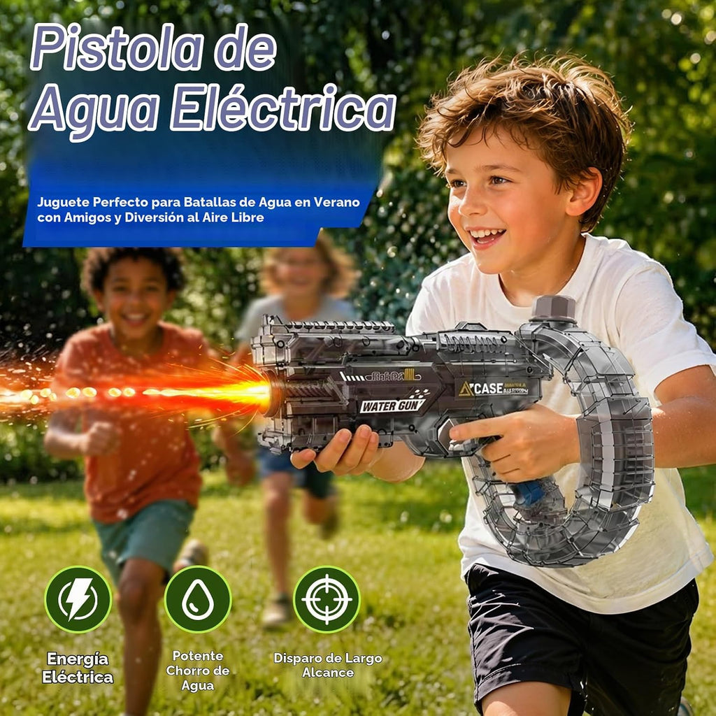 Pistola de agua eléctrica para niños y adultos – Lanzador de agua automático con batería recargable, luces LED, potente pistola de chorro de largo alcance de 26 pies, juguete de agua de playa para