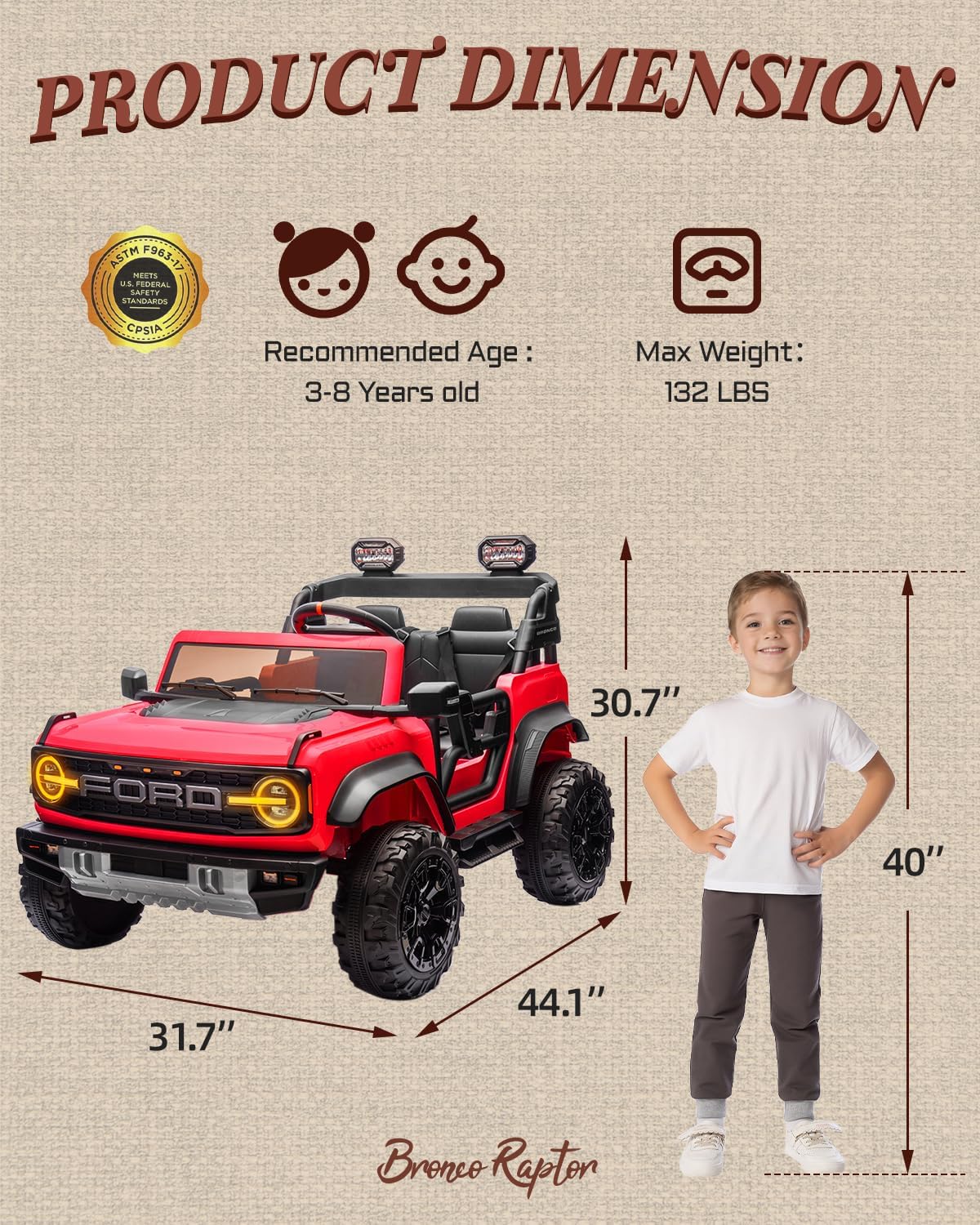 First Ride On Ford Bronco - Juguetes de paseo de 24 V para niños y niñas, automóvil eléctrico de 2 plazas con control remoto, camión con suspensión de ruedas traseras, luces LED, cinturón de seguridad (24 V, rojo)