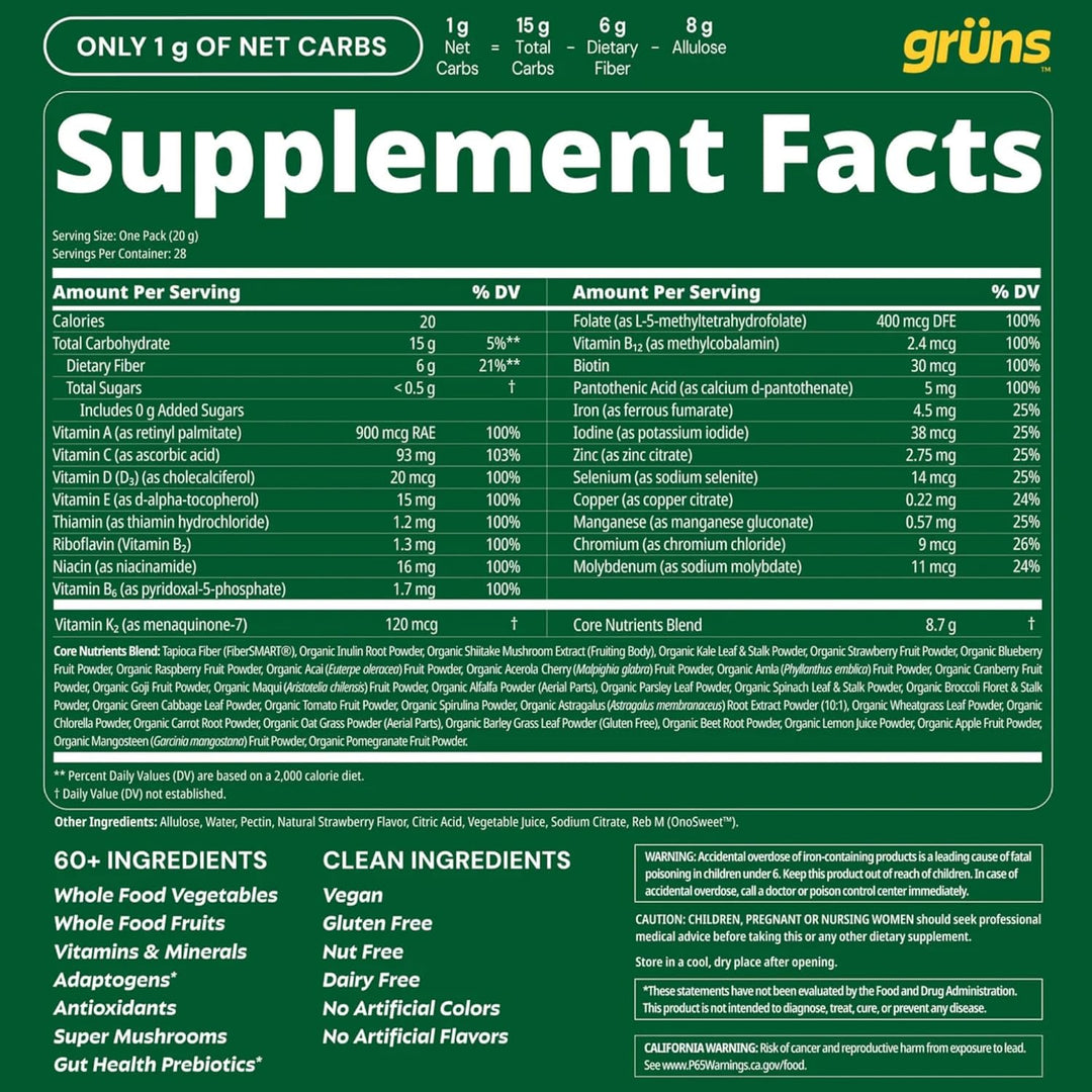 Gruns Gomitas Super Greens Sin Azúcar para Adultos, Ositos de Goma...
