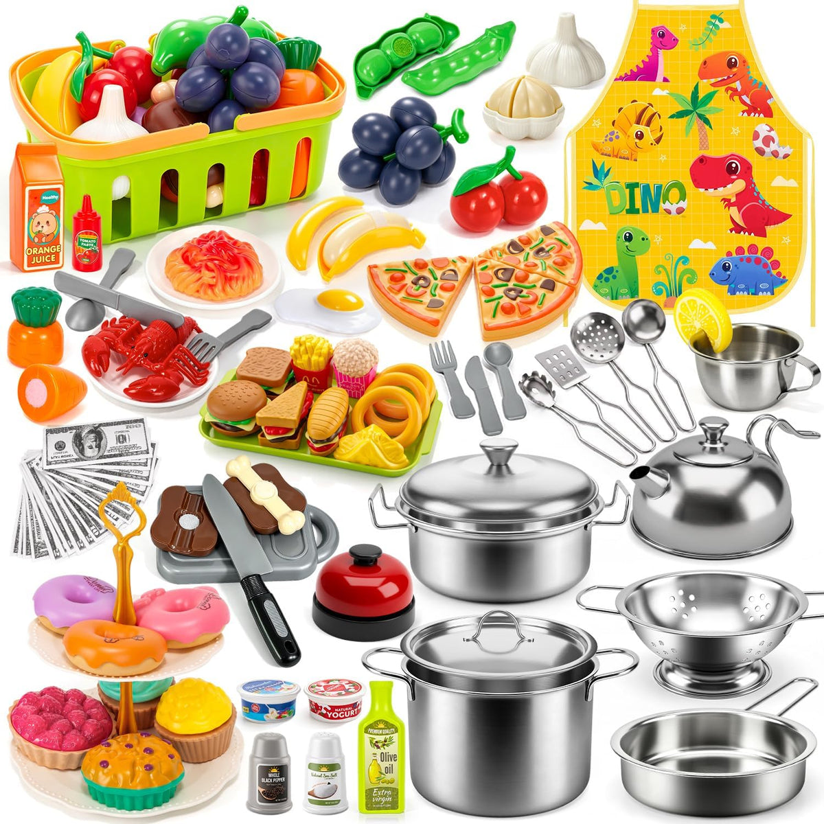 Accesorios de cocina de juego de simulación, 130 piezas de juguetes de