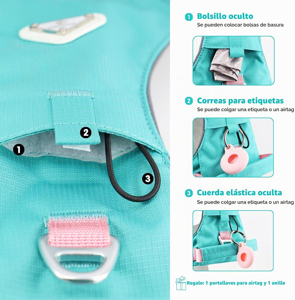 Chaleco de arnés para perro Airtag sin tirones con asa y bolsillo para