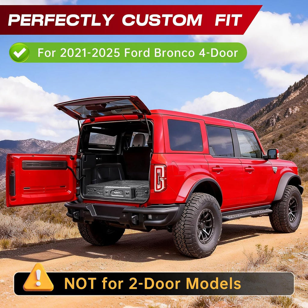 syhvu MagicBox Organizador de maletero de automóvil para Ford Bronco 2021-2025 de 4 puertas, cajón de almacenamiento de polietileno resistente con cerradura oculta, plataforma de dormir plegable para SUV y sistema de gestión de carga