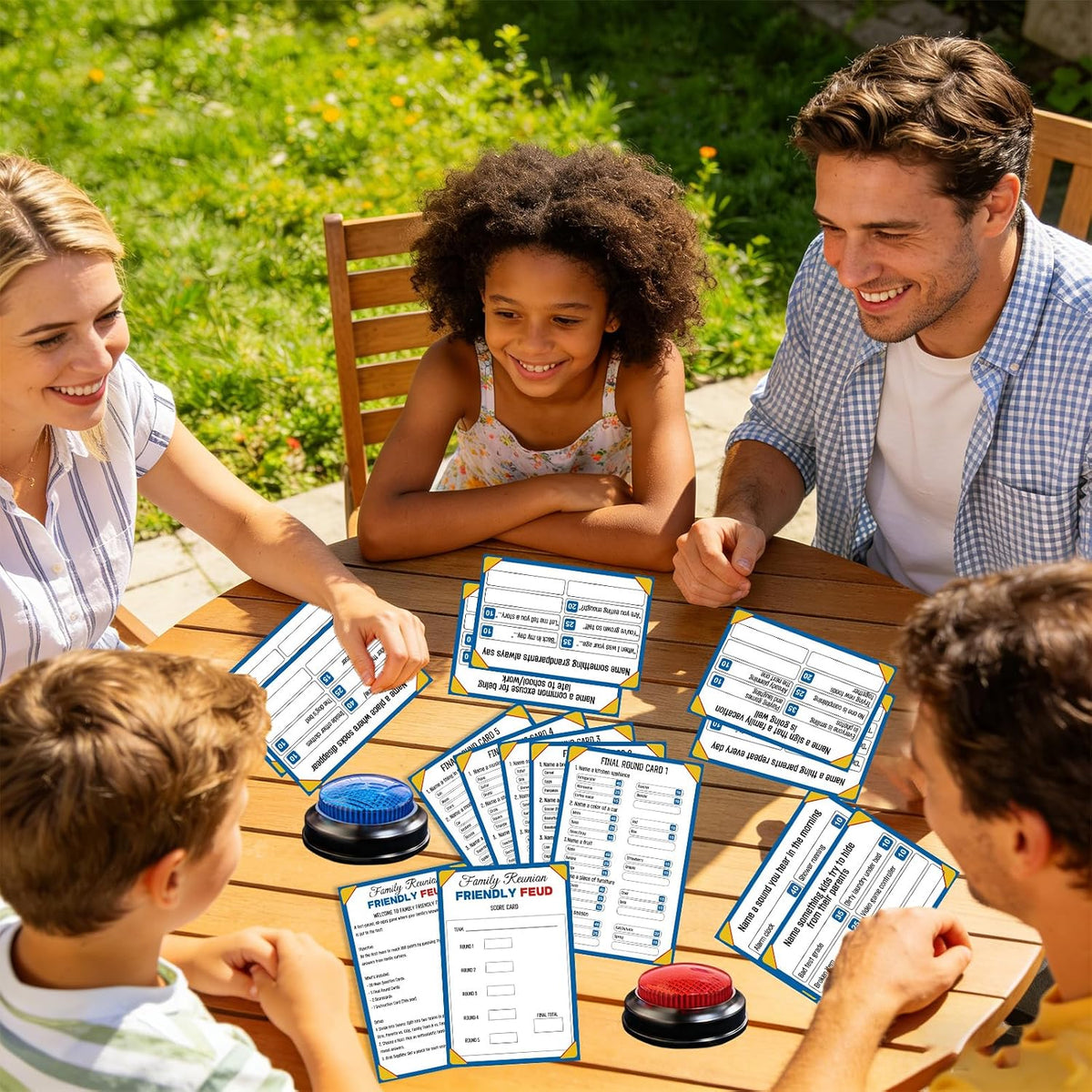 Juego de peleas familiar con 2 zumbadores de respuesta, divertido juego de cartas de preguntas para preguntas y preguntas para la noche de juegos familiares, reuniones de vacaciones, fiestas y