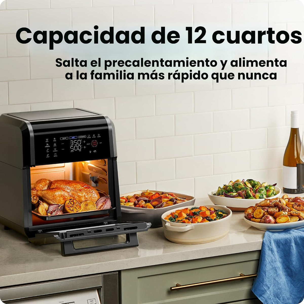 Chefman Horno freidora de aire 5 en 1 de 12 cuartos de galón con temporizador digital, pantalla táctil y 12 ajustes preestablecidos, horno de convección de encimera de tamaño familiar, piezas aptas para lavavajillas