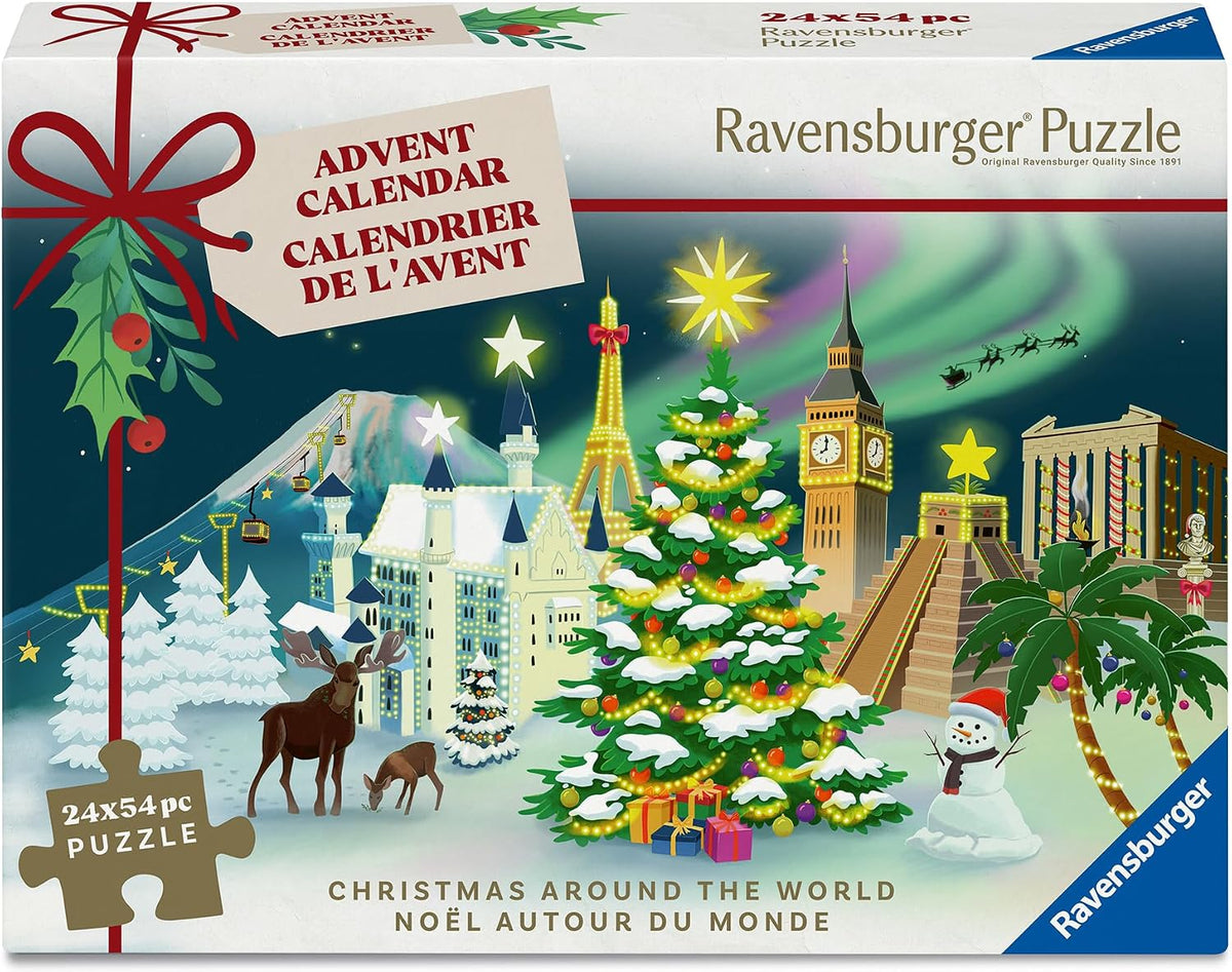 Ravensburger - Calendario de Adviento de rompecabezas navideño - 24 mini rompecabezas con más de 1000 piezas - Escenas únicas de invierno para sorpresas diarias de Navidad - Calidad premium - A partir