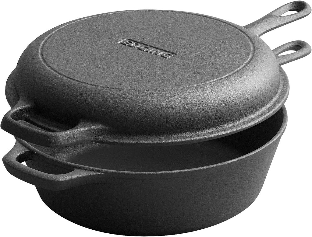 EDGING CASTING Olla de hierro fundido pre-curada de 2 en 1 con tapa de sartén, juego de olla holandesa de 10" y olla de 3 cuartos de galón para cocinar, hornear, freír y acampar