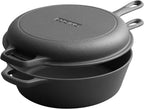 EDGING CASTING Olla de hierro fundido pre-curada de 2 en 1 con tapa de sartén, juego de olla holandesa de 10" y olla de 3 cuartos de galón para cocinar, hornear, freír y acampar