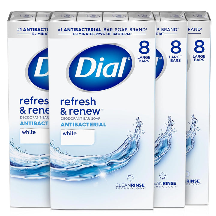 Dial Jabón en barra antibacteriano, Refresh &amp; Renew, blanco, 4...
