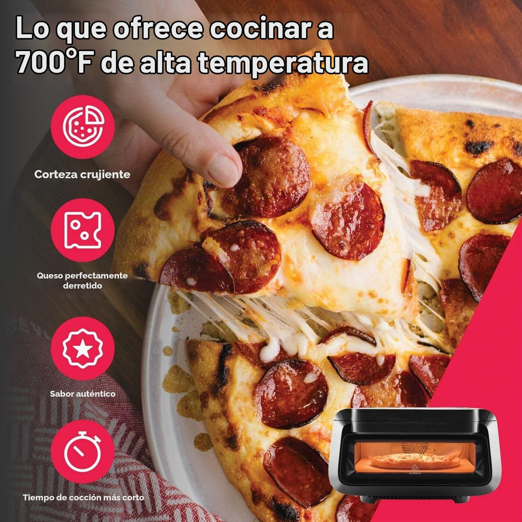 Frigidaire Horno eléctrico para pizza de interior – Alcanza temperaturas de 700 ° F – Hornea a piedra pizzas de 12 pulgadas en minutos – Horno portátil de encimera con freír y hornear al aire