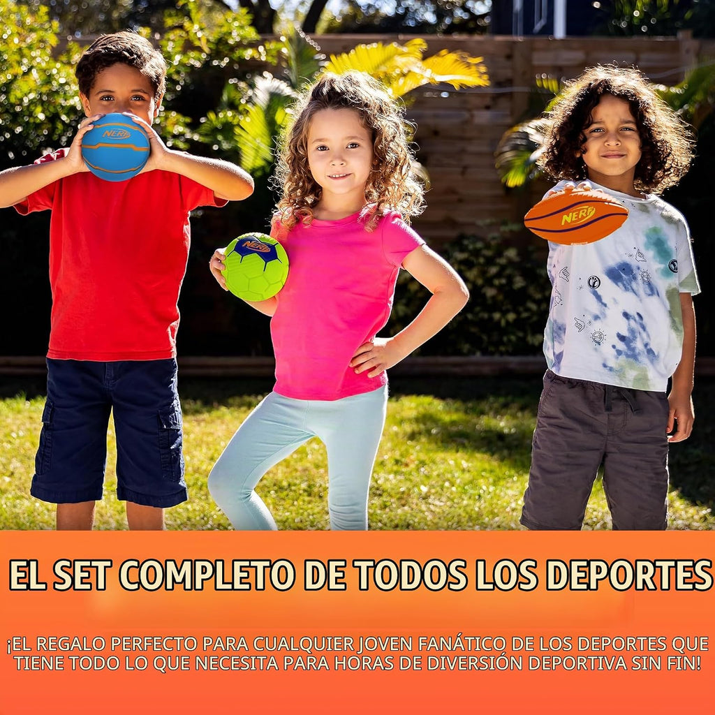Nerf Juego de mini pelotas deportivas de espuma, paquete de 3