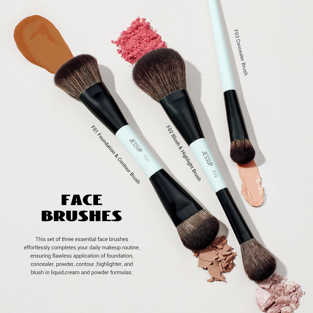 Jessup Juego de brochas de maquillaje, 10 piezas, doble cara para b...