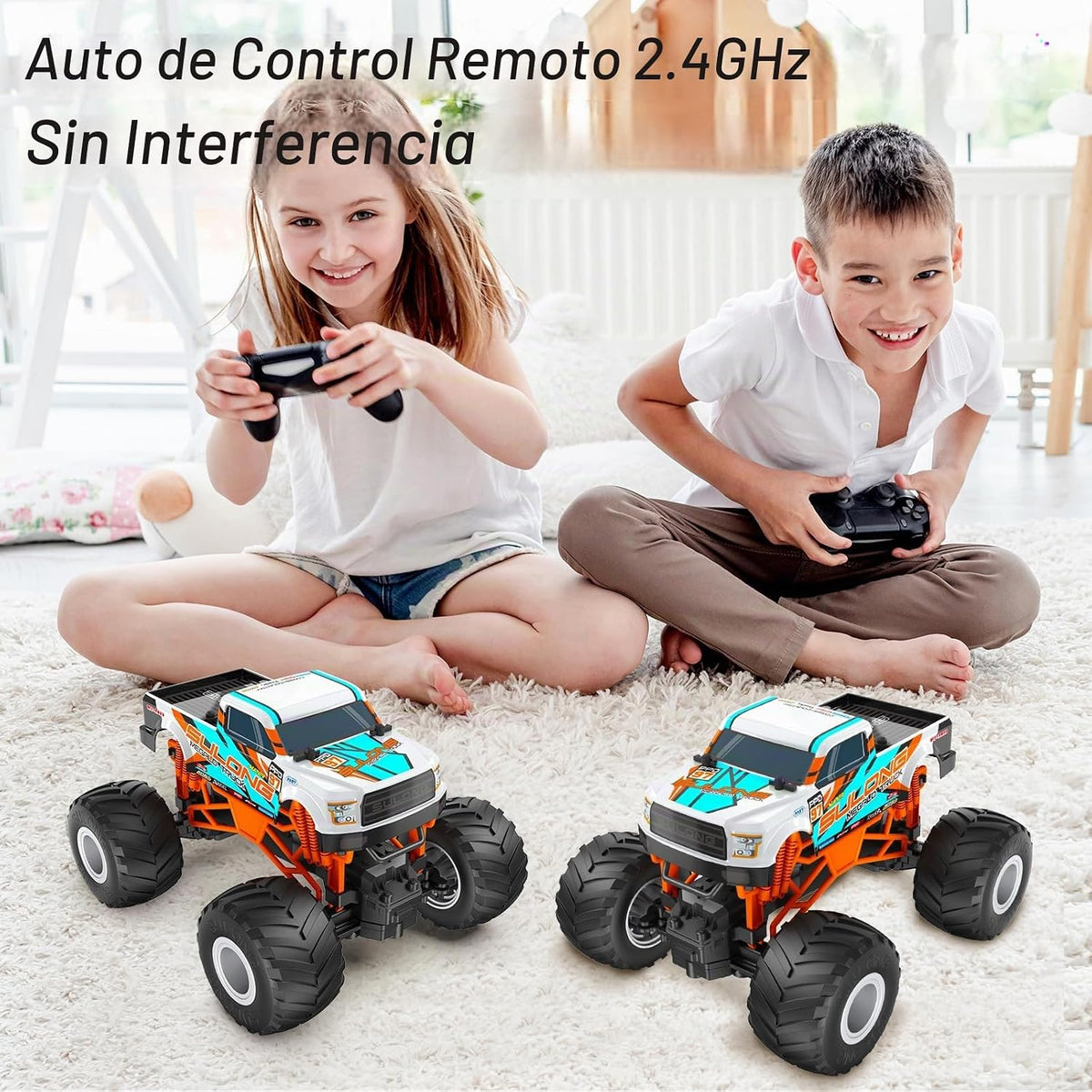 Auto a control remoto, juguete de camión monstruo de 20 KM/H para edades de 5 a 7 años, autos RC todo terreno a escala 1:16 para niños y niñas de 4 a 7 años, camión RC todoterreno de 2.4 GHz
