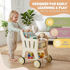 Carrito de compras de madera para niños, 3 en 1 caminante de madera para bebés, cochecito de muñeca de bebé, carrito de compras de juguete para niños pequeños de 1 a 3 años