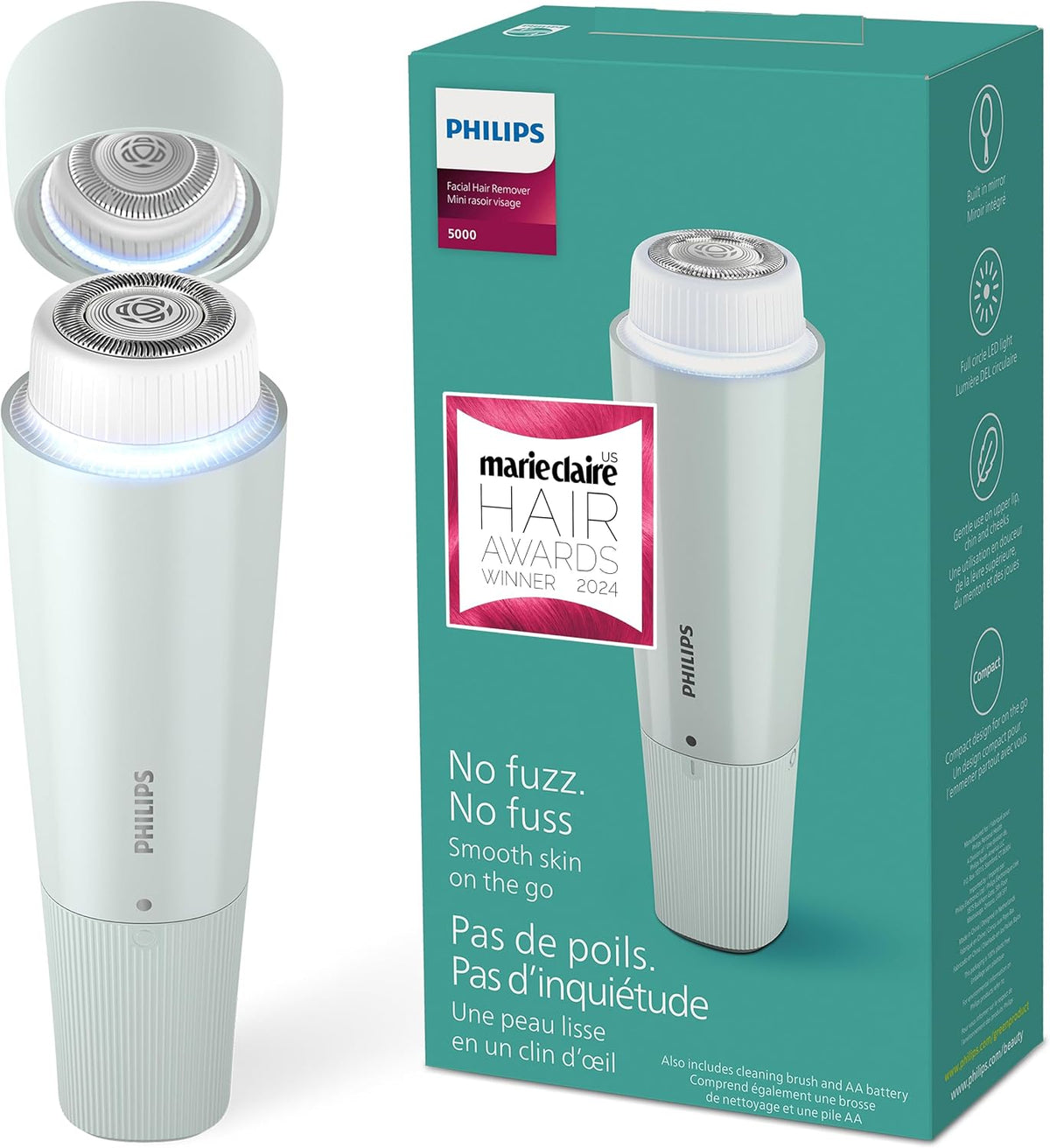 Philips Beauty Serie 5000 - Afeitadora eléctrica y peluquera personal para mujer, inalámbrica y compacta, cabeza hipoalergénica, depilación suave y rápida, fácil retoques, verde menta, BRR474/00